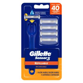 Gillette Sensor3 Refillable Razor for Men;  1 Razor Handle;  4 Razor Blade Refills